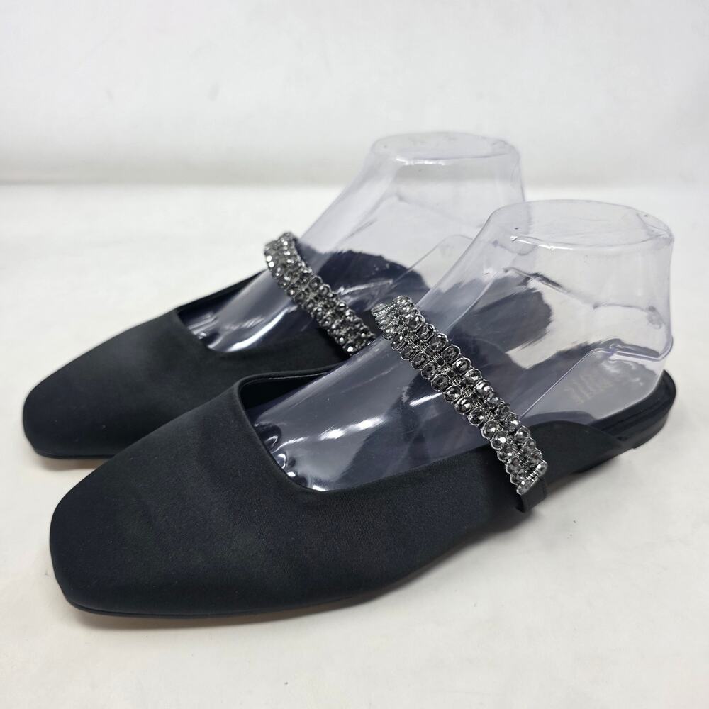 Talbots Black Rhinestone Strap Mule Slides Women's Size 10